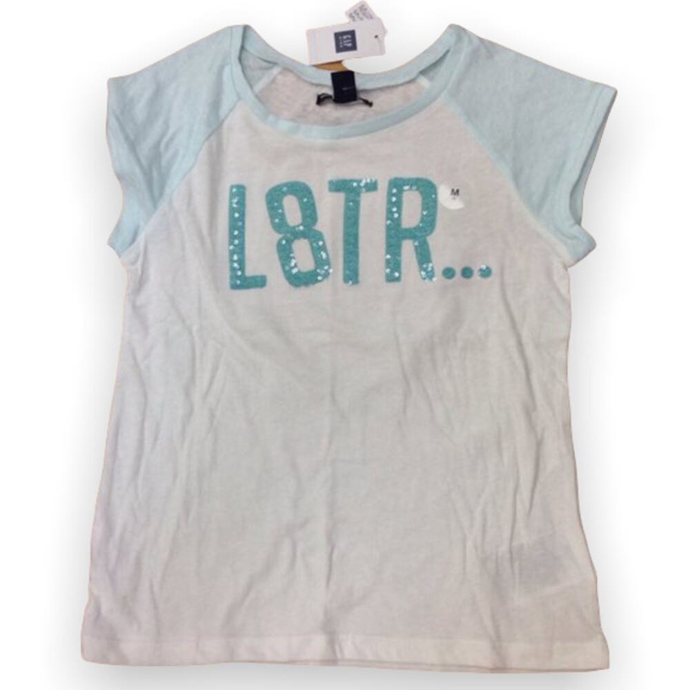 Gap Girls Shirt Size Medium 8 Aqua White L8TR Tee Top Sequined NEW